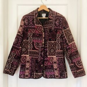 Bonworth Jewel Tone Purple Abstract Tapestry Style Jacket Boho Moody Autumn Sz M